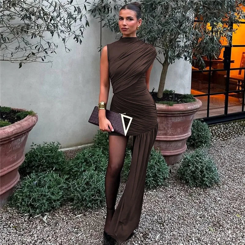 Balitops Summer Draped Ruched Mini Dress – 2025 Irregular High Waist Slim Fit Elegant Club Tank Dress for Women
