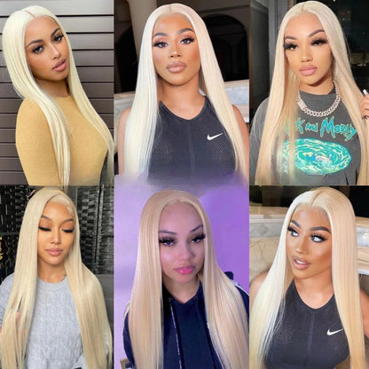 Blonde Straight Synthetic Lace Front Wig – Glueless Long Platinum White Blonde Hair Wig for Women