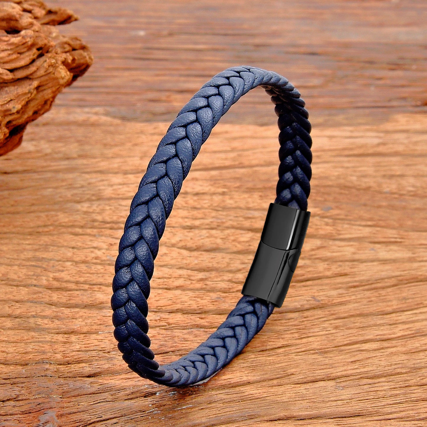 Classic Stainless Steel Leather Bracelet - Braided Couple Bangle Jewelry Gift for Women and Men