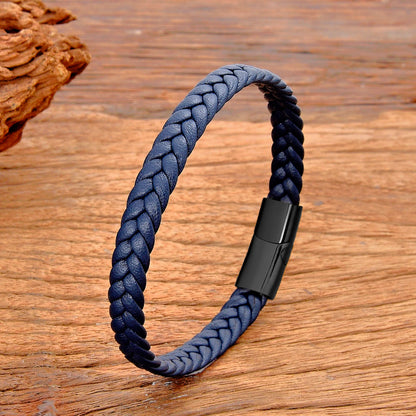 Classic Stainless Steel Leather Bracelet - Braided Couple Bangle Jewelry Gift for Women and Men