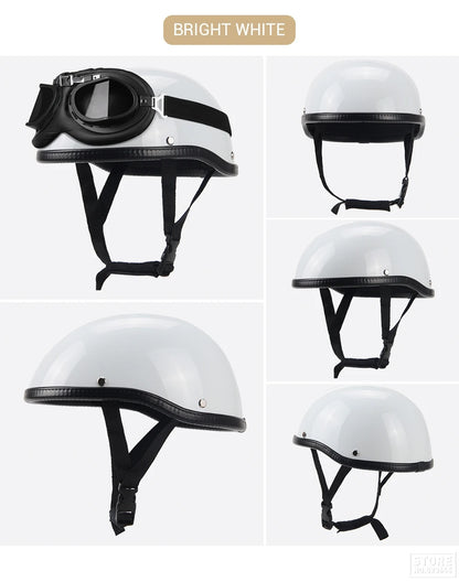German Leather Motorcycle Half Helmet - Vintage Open Face Biker Helmet, DOT Certified, Casco Moto for S-XXL Sizes