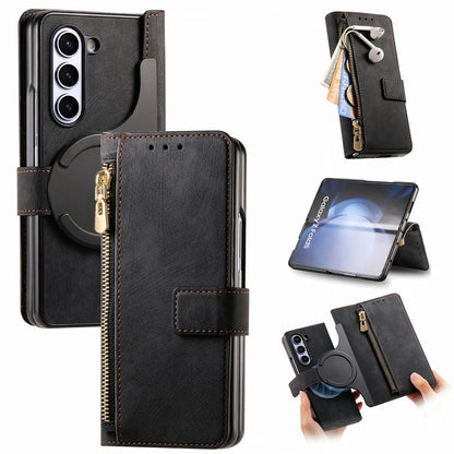 2-in-1 Detachable Leather Wallet Case for Samsung Galaxy Z Fold 6/5/4/3 – Zipper Card Slot Cover 5G Compatible