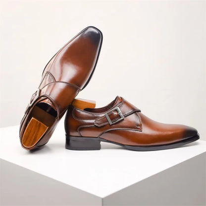 Men’s Genuine Leather Monk Strap Shoes - Single Buckle Classic Business & Wedding Dress Shoes