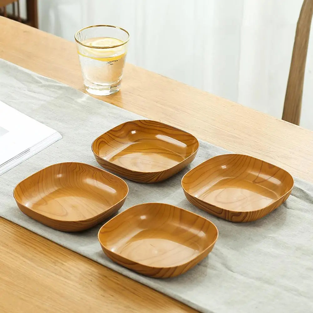 10PCS Plastic Snack Bowls - Multifunctional Wood Grain Fruit & Food Serving Dishes