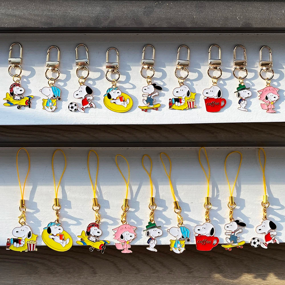 9-Piece Snoopy Cartoon Metal Keychain Set - Cute Kawaii Bag Charms and Backpack Decorations for Gifts and Collectors