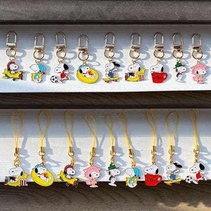 9-Piece Snoopy Cartoon Metal Keychain Set - Cute Kawaii Bag Charms and Backpack Decorations for Gifts and Collectors