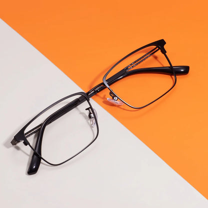 Comfortable Rectangular Men’s Business Glasses – Full Rim Browline Metal Frame for Optical Prescription Lenses