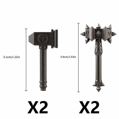 Medieval Figure Weapons Building Blocks Kit – King Sword, Lion Shield, Trident & Double-Edged Axe Battle Toy