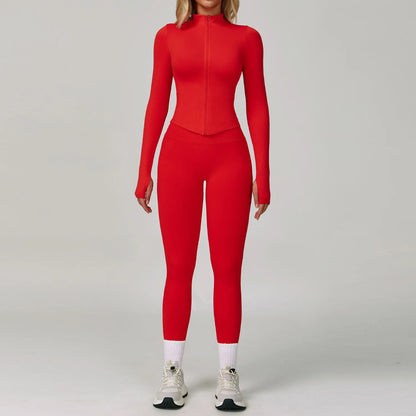 2/3PCS Women’s Seamless Yoga & Gym Set – Push-Up Sports Bra, Long Sleeve Jacket & Workout Leggings