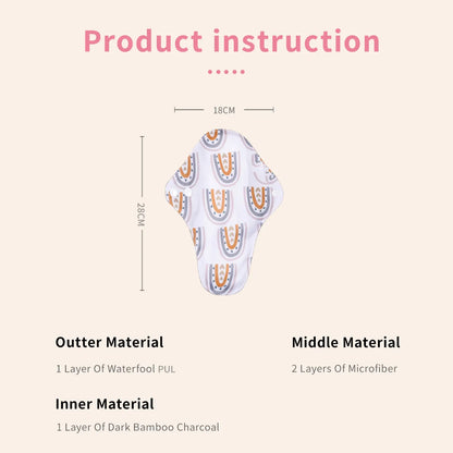 L Size 10pcs/set Bamboo Charcoal Menstrual Pads - Absorbent, Waterproof, Washable, and Reusable Sanitary Pads in Random Colors