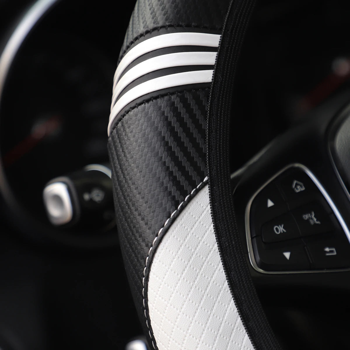 Little Monster PU Embossed Leather Steering Wheel Cover — No Inner Ring, Fits 14.5-15 Inch Wheels