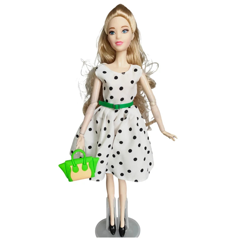 1/6 Doll Clothes Set — Handmade Fashion Outfits with Green Dress, Bag & Shoes for 12-Inch (30cm) Dolls