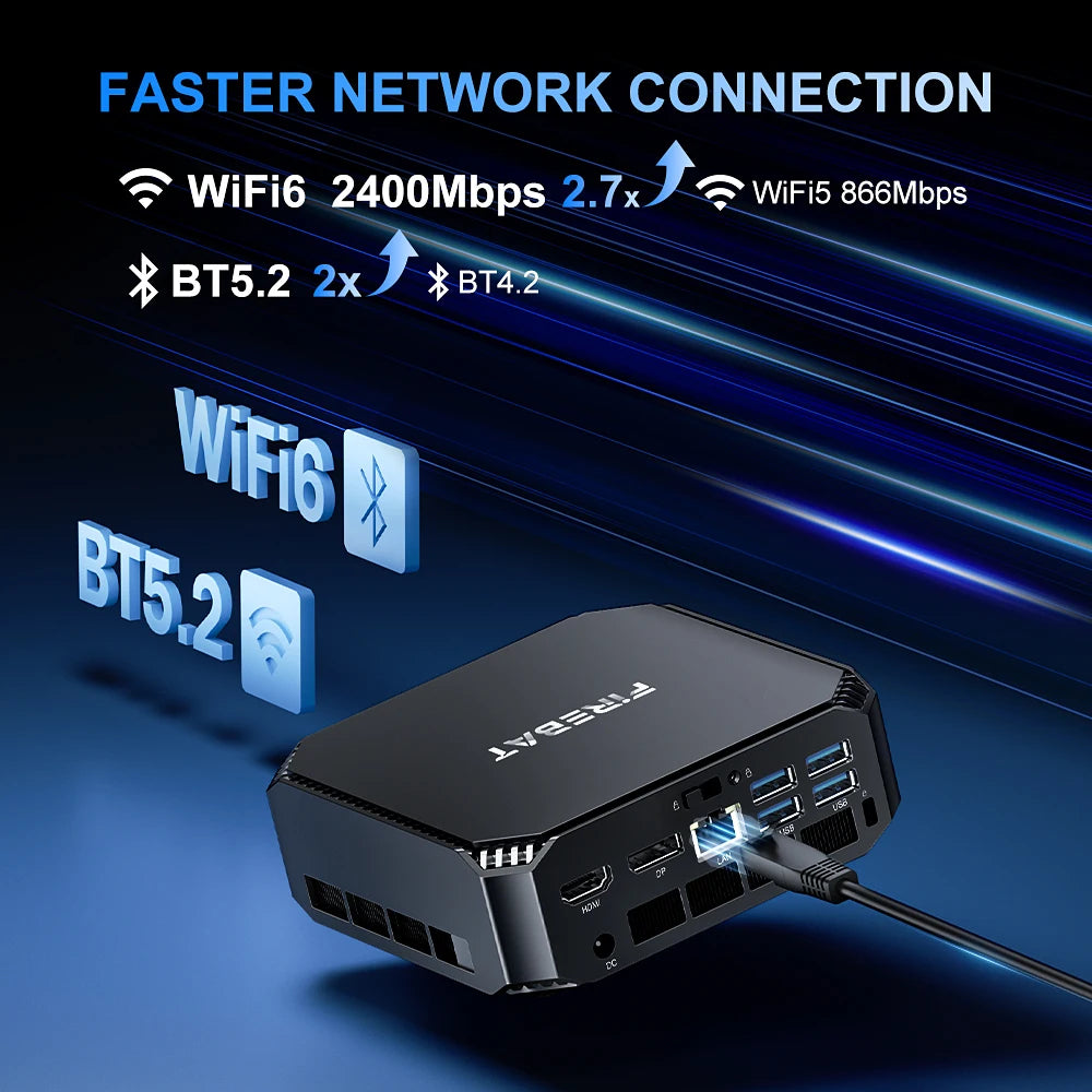 Firebat A6 Mini PC – AMD R7 6800H 8-Core, 16GB DDR5, 512GB SSD, WiFi 6 & BT5.2 Desktop Computer