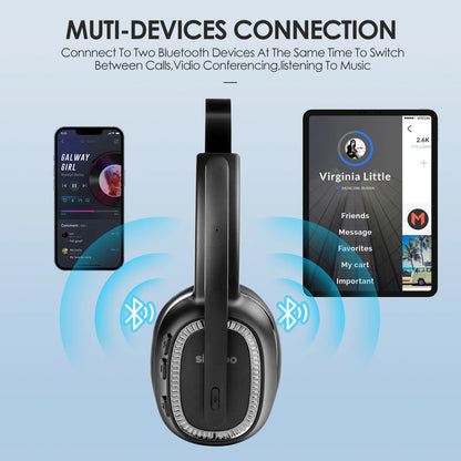 Siindoo JH-101 Wireless Call Center Headset with Mic — Noise Canceling Office Headphones 50H Talk Time