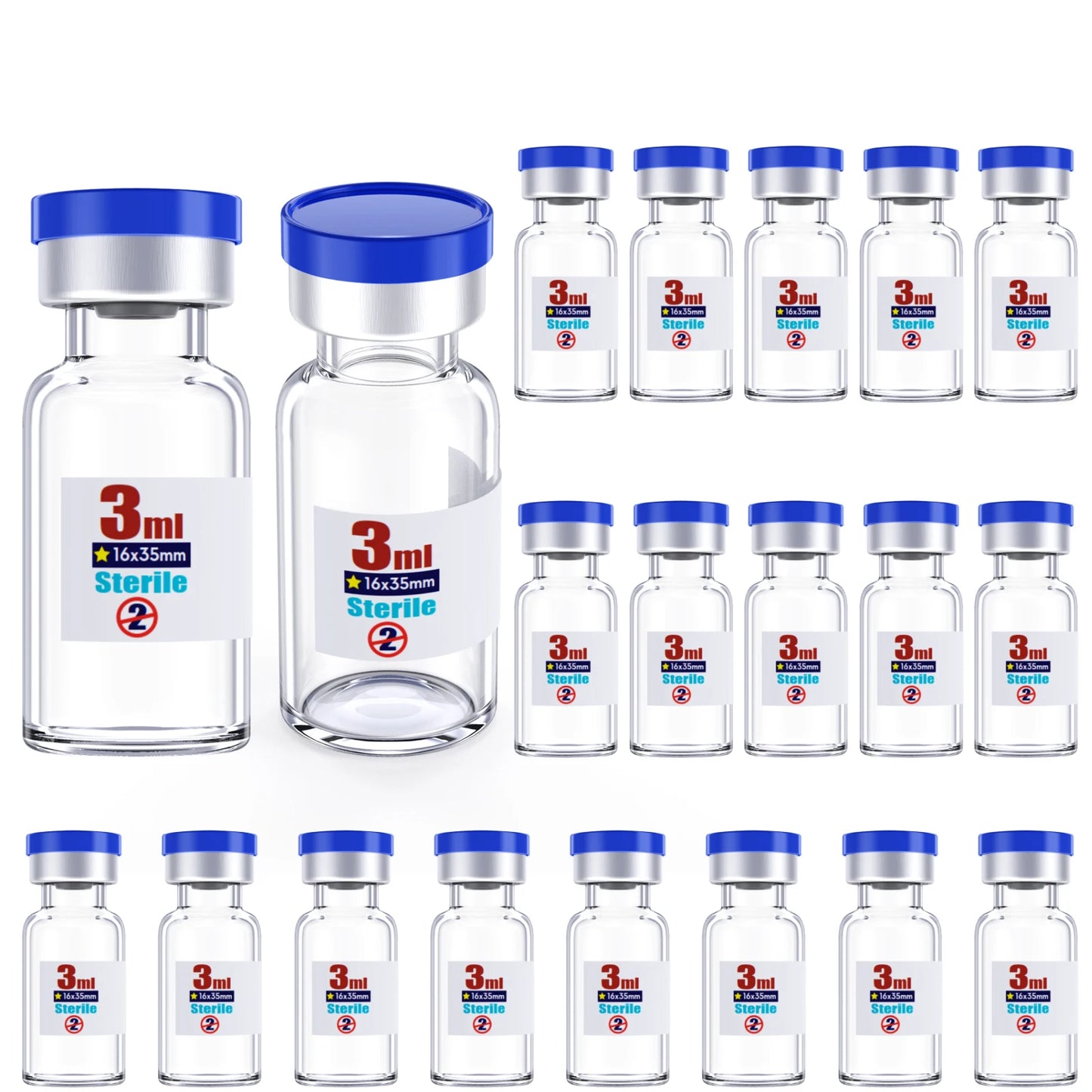 Sterile Glass Vials with Rubber Stopper & Aluminum Cap – 20pcs Individually Packaged, Burr-Free