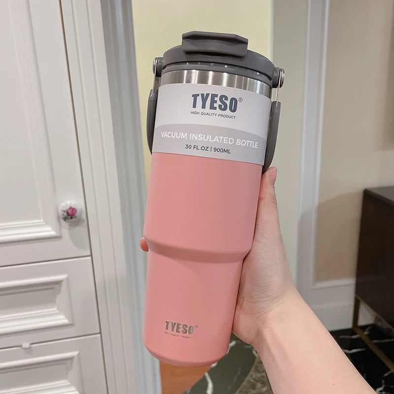 900ML Tyeso Stainless Steel Insulated Tumbler – Double Wall Thermo Coffee Cup for Hot & Cold Drinks, Car Travel Water Bottle Mug
