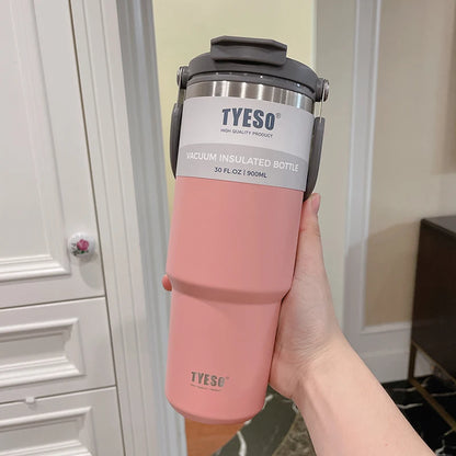 900ML Tyeso Stainless Steel Insulated Tumbler – Double Wall Thermo Coffee Cup for Hot & Cold Drinks, Car Travel Water Bottle Mug