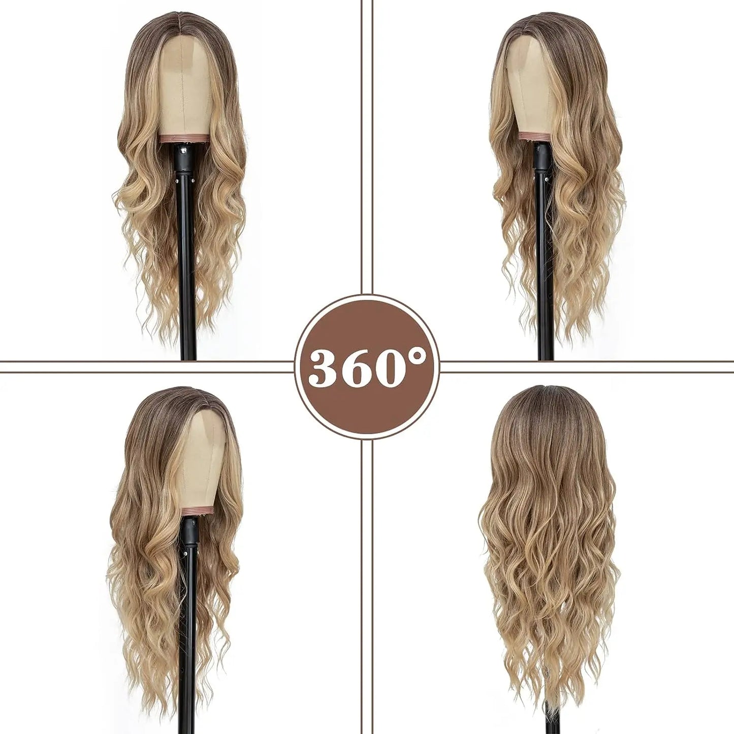 26-Inch Synthetic Ombre Blonde Wavy Wig for Women — Long Middle Part Curly, Heat-Resistant Natural-Look Hair
