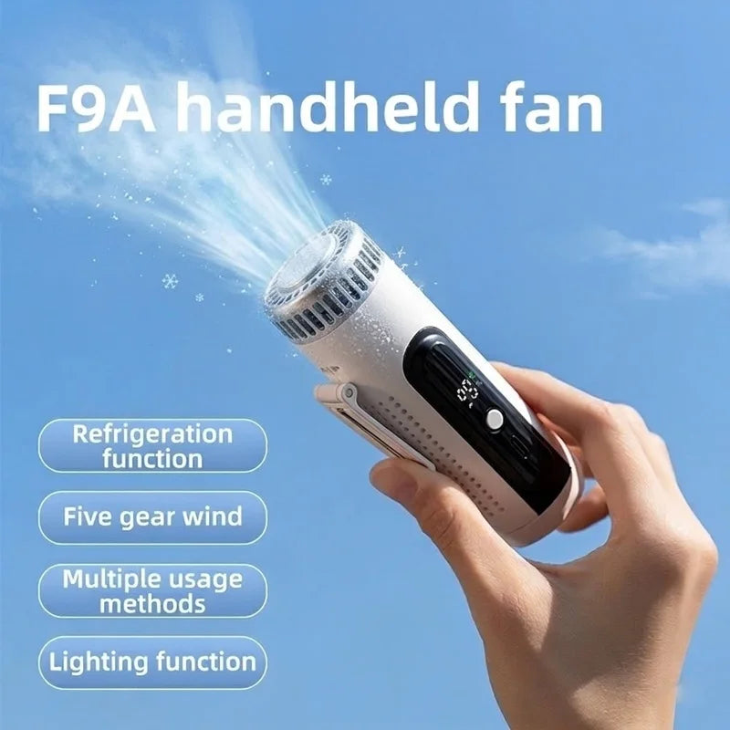 2026 3-in-1 Semiconductor ICE Cooling Turbo Fan – Portable USB Handheld Neck & Waist Mini Fan with LED Display 3000mAh Brushless Motor