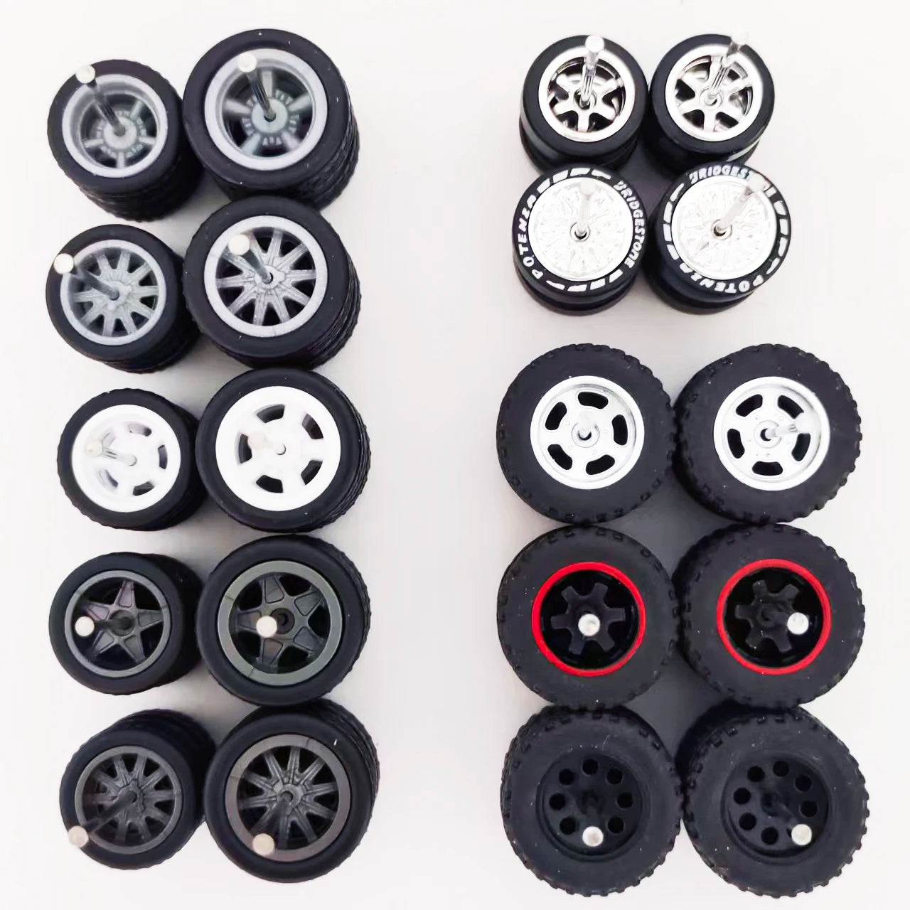 1:64 Alloy Car Wheels & Rubber Tires Set - Replacement Axles for Hot Wheels, Matchbox & Model Cars
