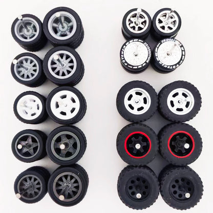 1:64 Alloy Car Wheels & Rubber Tires Set - Replacement Axles for Hot Wheels, Matchbox & Model Cars