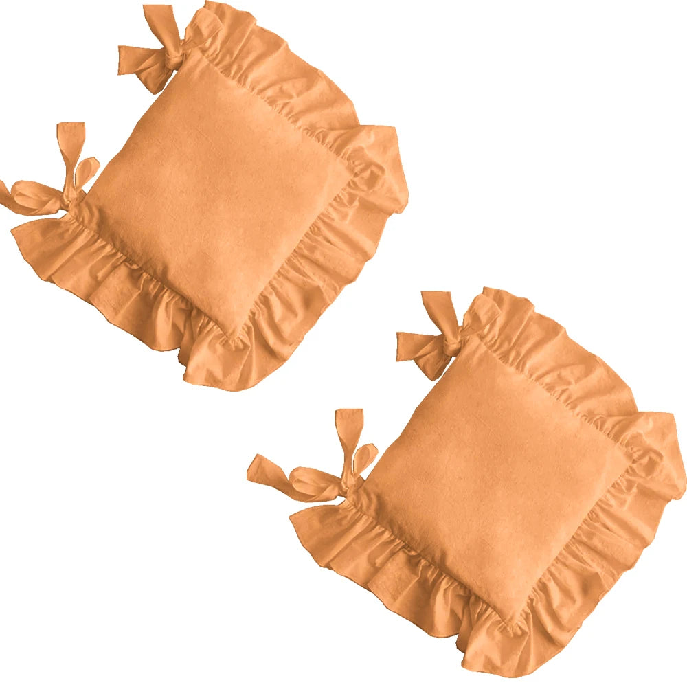 Ruffled Dining Chair Pads - Vintage Seat Cushion Covers with Ties Non-Slip Kitchen Farmhouse Decor