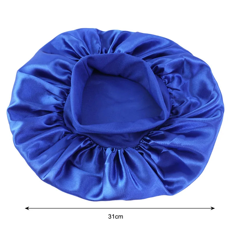 Ultimate Comfort: New Women's Satin Solid Wide-Brimmed Sleeping Hat - Unisex Elastic Band Cap for Hair Care - Bonnet de Nuit