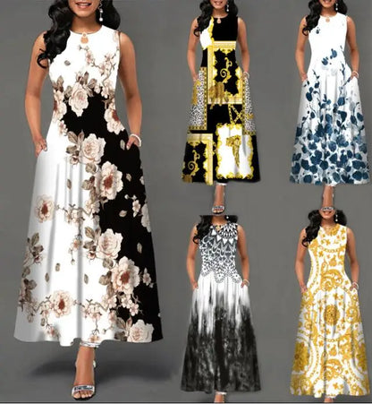 Women’s Loose Floral Vintage Maxi Dress – Ruffled Summer Party Camis, Elegant Big & Large Size Dress
