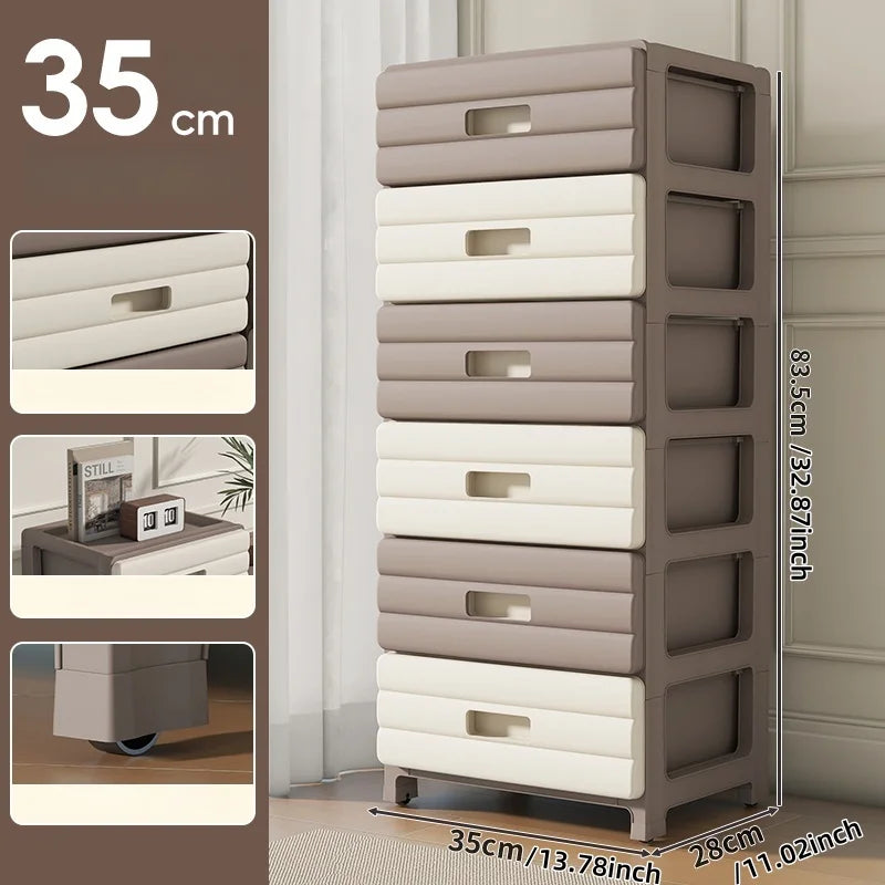 13.78" Wide Rolling Drawer Storage Cabinet — 3-6 Tier Mobile Organizer with Wheels, Gray or Brown for Living Room & Bedroom