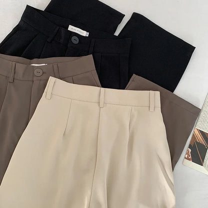 High Waist Women’s Suit Pants – Straight Office Trousers, Casual Button Loose Black Pants for Fall 2024