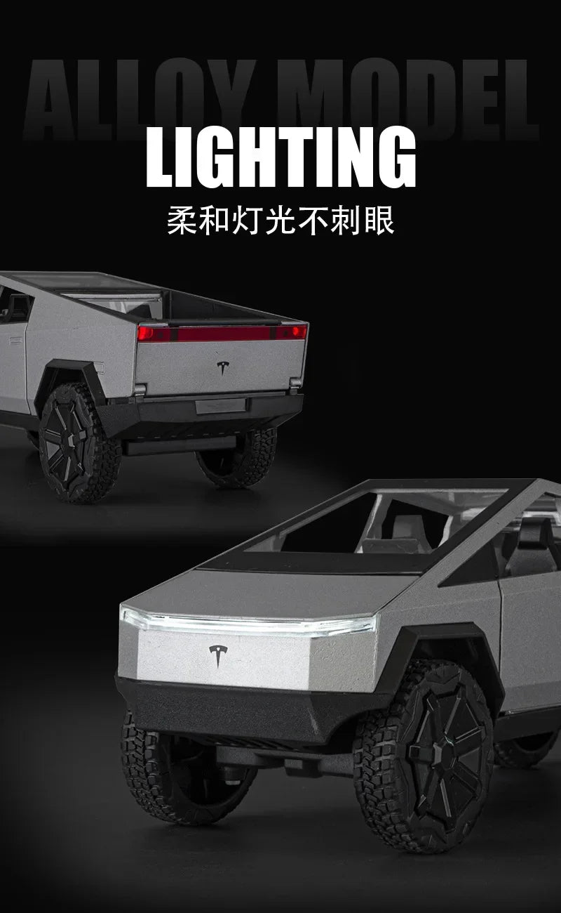 1:24 Alloy Diecast Mini Pickup Truck Model – Tesla Cybertruck Metal Toy for Boys, Kids’ Birthday & Collectible Gift