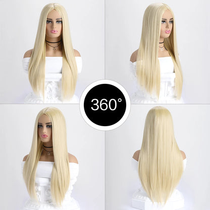 26-Inch Long Straight Wig with Mid Bangs – Black Ombre Heat-Resistant Wig for Women, Daily Wear, Cosplay & Halloween