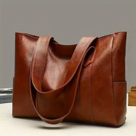 Vintage Large Capacity Tote Bag - Retro Vegan Shoulder Bag for Women, Casual Handbag for Commute