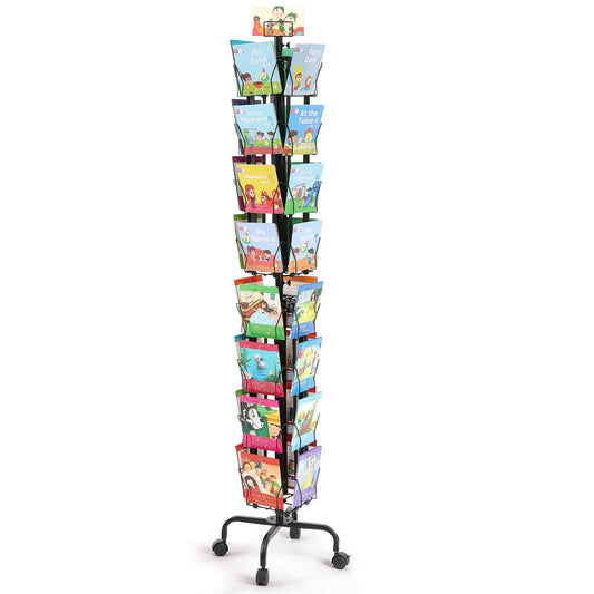 SucceBuy 32-Pocket Rotating Greeting Card & Brochure Display Rack – 360° Postcard Stand for Office, Shop & Exhibitions