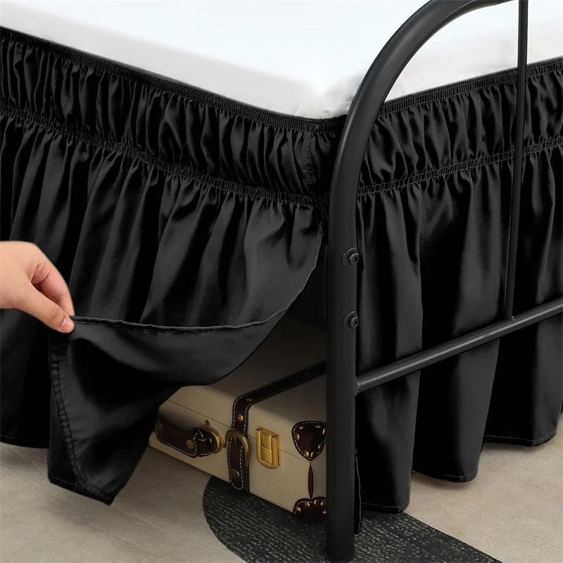 Soft Cozy White Ruffle Bed Skirt with Split Corners – Elastic Wrap-Around Bed Skirting, Easy Install 15-Inch Drop Bedding Decor