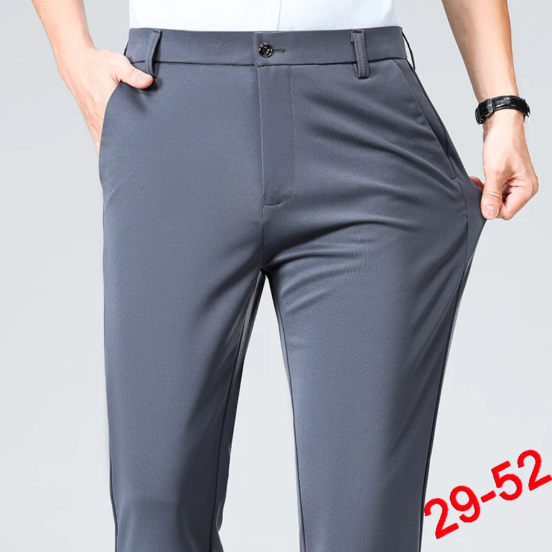 Plus Size Men's Business Suit Pants – Stretch Formal Dress Trousers | Classic Black for Big Men