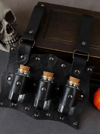 Medieval Alchemy Vial PU Belt – Hanging Potion Pouch for Magic Costume, Cosplay & Healer Kit Props