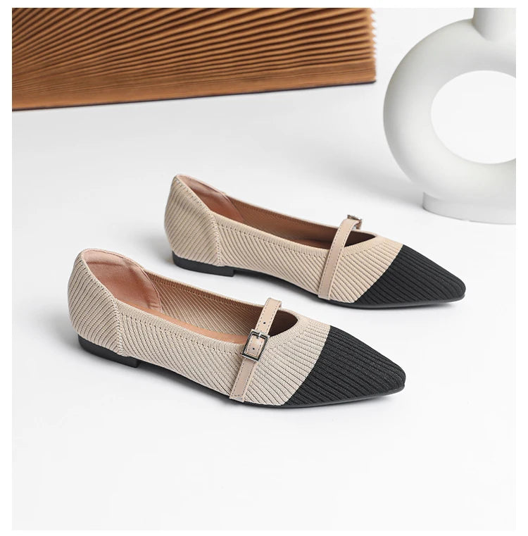 2024 Women's Flat Shoes – Pointed Toe Soft Knitted Sole, Breathable & Comfortable Spring and Autumn New Model