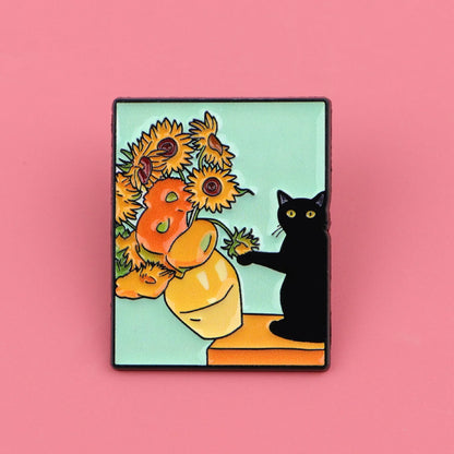 Starry Night Cat Brooch - Van Gogh-Inspired Enamel Pin Badge and Artistic Fashion Jewelry Gift