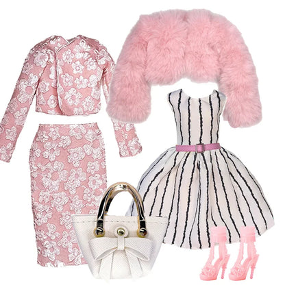 30cm Doll Winter Outfit – Plush Overcoat, Hats, Handbags & Shoes, DIY Fashion Doll Accessories