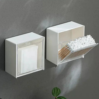 Wall-Mounted Plastic Storage Boxes - Dustproof Bathroom Organizer for Cotton Swabs, Makeup, Small Jewelry, Adhesive Holder Box