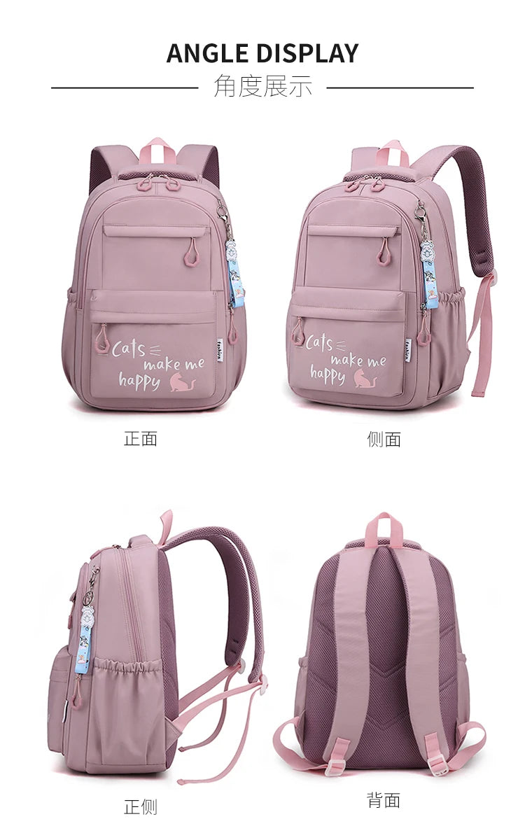 Teen Girls School Backpack | Pink Waterproof Bag for Primary & Middle School Students
