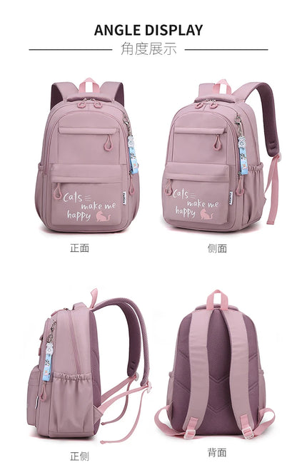 Teen Girls School Backpack | Pink Waterproof Bag for Primary & Middle School Students