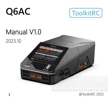 ToolkitRC Q6AC Charger — AC 400W/DC 1000W 4CH with USB A/Type-C, LiPo 1-6S, NiMH 1-16S, PB 1-10S, IPS Display