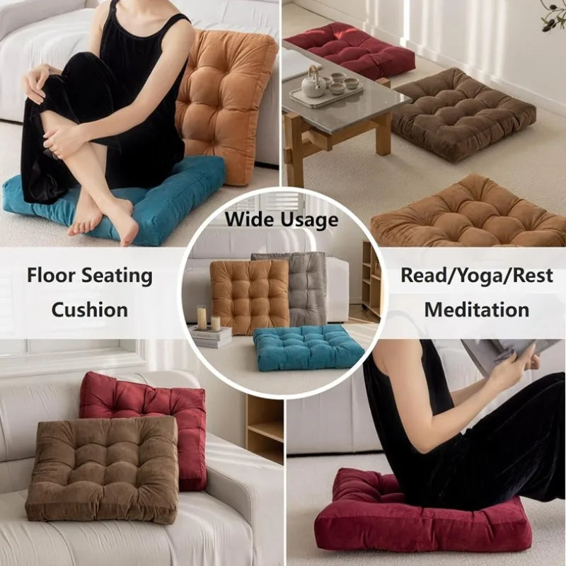 Square Floor Pillow Cushion – Thick Tufted Seat Pad for Meditation, Yoga, Kneeling, and Balcony Seating