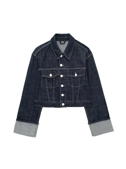 Willshela Women’s Denim Jacket – Vintage Single-Breasted, Lapel Neck, Long Sleeves, Chic with Pockets