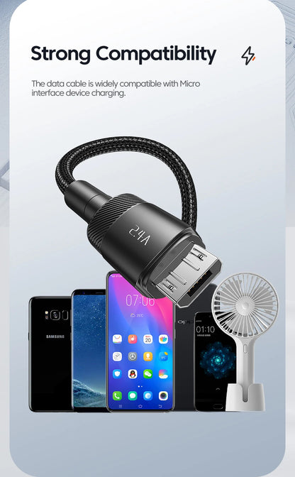 Toocki 2.4A Micro USB Cable – Fast Charging QC PD Data Cord for Samsung S6/S7, Redmi Note, Earphones, Fans