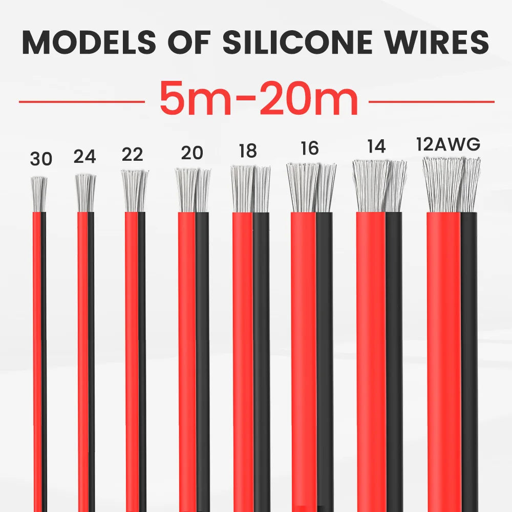 CONEPY Super Soft Silicone Electrical Wire – Heat-Resistant Red & Black 12-30 AWG for Car Battery