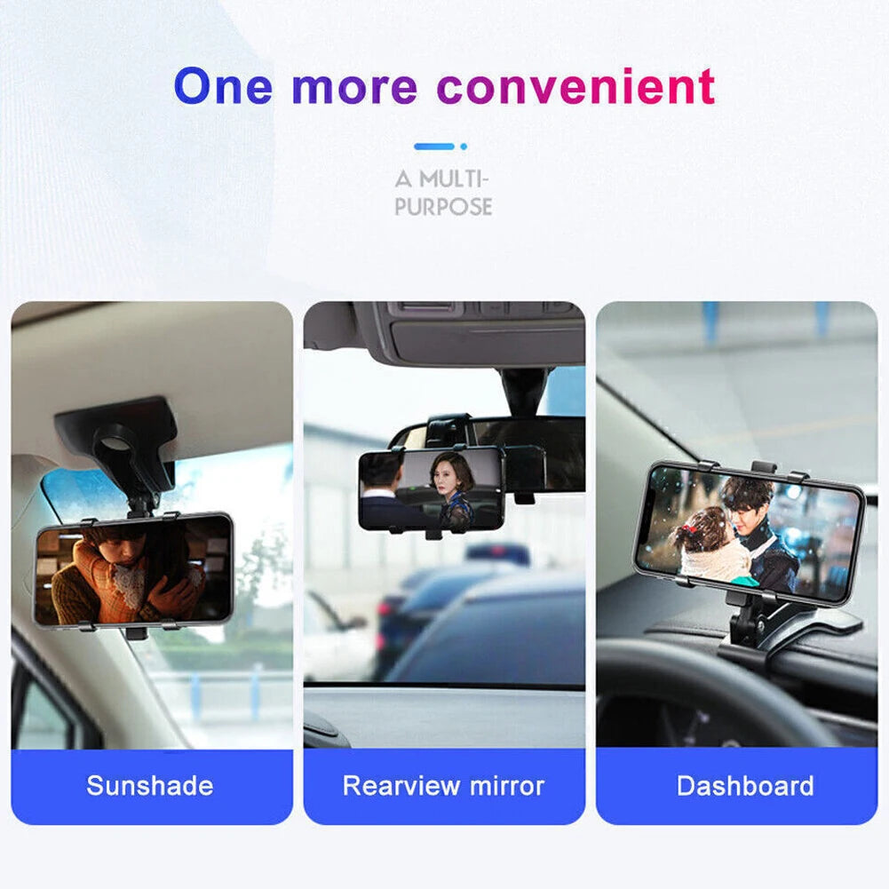 Car Dashboard Phone Holder – 360° Rotating Auto Grip Bracket, Foldable Rearview Mirror Navigation Mount