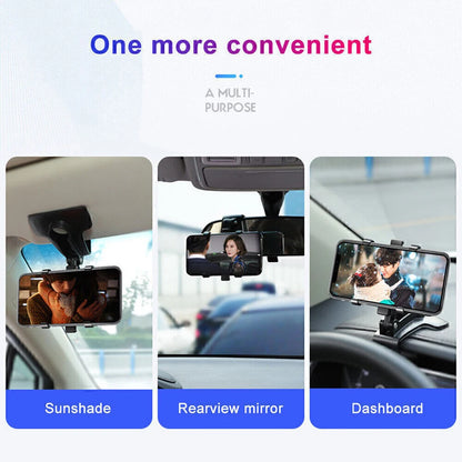 Car Dashboard Phone Holder – 360° Rotating Auto Grip Bracket, Foldable Rearview Mirror Navigation Mount